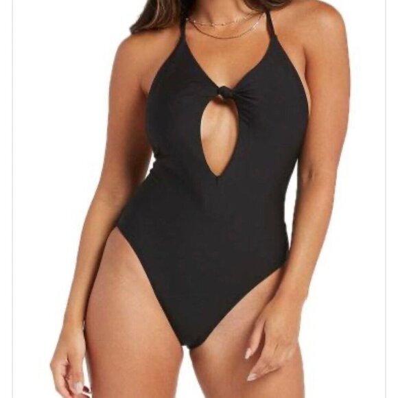 VOLCOM SIMPLY SEAMLESS One Piece Women's Swimsuit Pull On Black Size L - Picture 2 of 10